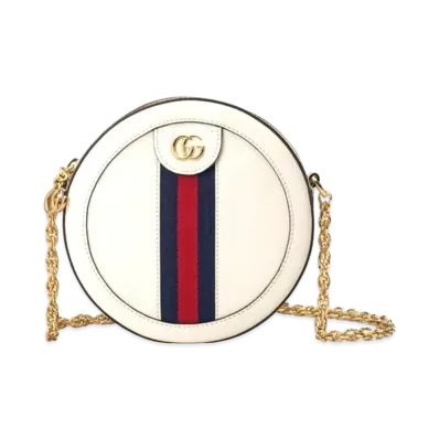 GUCCI Ophidia Mini Round Shoulder Bag "White Leather"