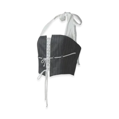 THEREDTHREAD S Lace Up Halter Tops "Gray"
