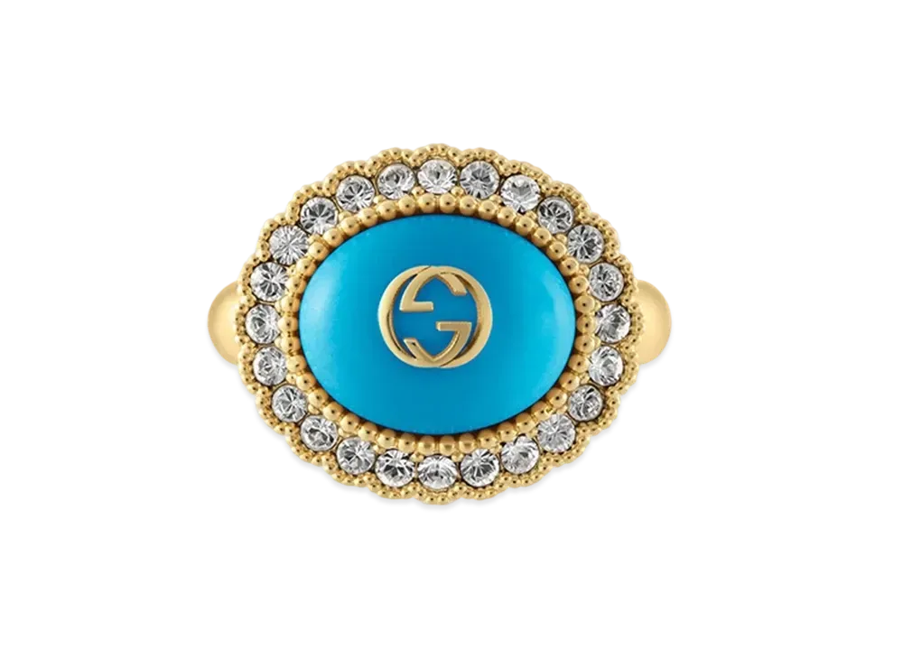 GUCCI Antique Gold Tone Metal Interlocking Double G Ring "Gold"