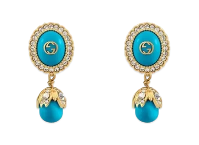 GUCCI Antique Gold Tone Metal Interlocking Double G Pearl Earrings "Gold"