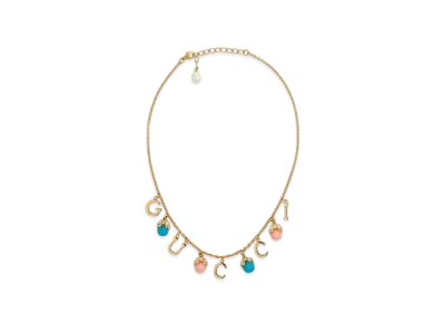 GUCCI Antique Tone Metal Handwritten GUCCI Necklace "Gold"