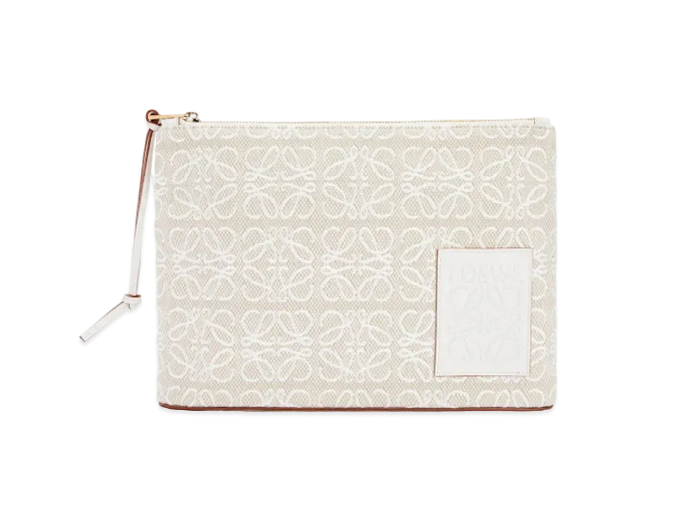 LOEWE Oblong Anagram Pouch In Jacquard and Calfskin "Ecru/Soft White"