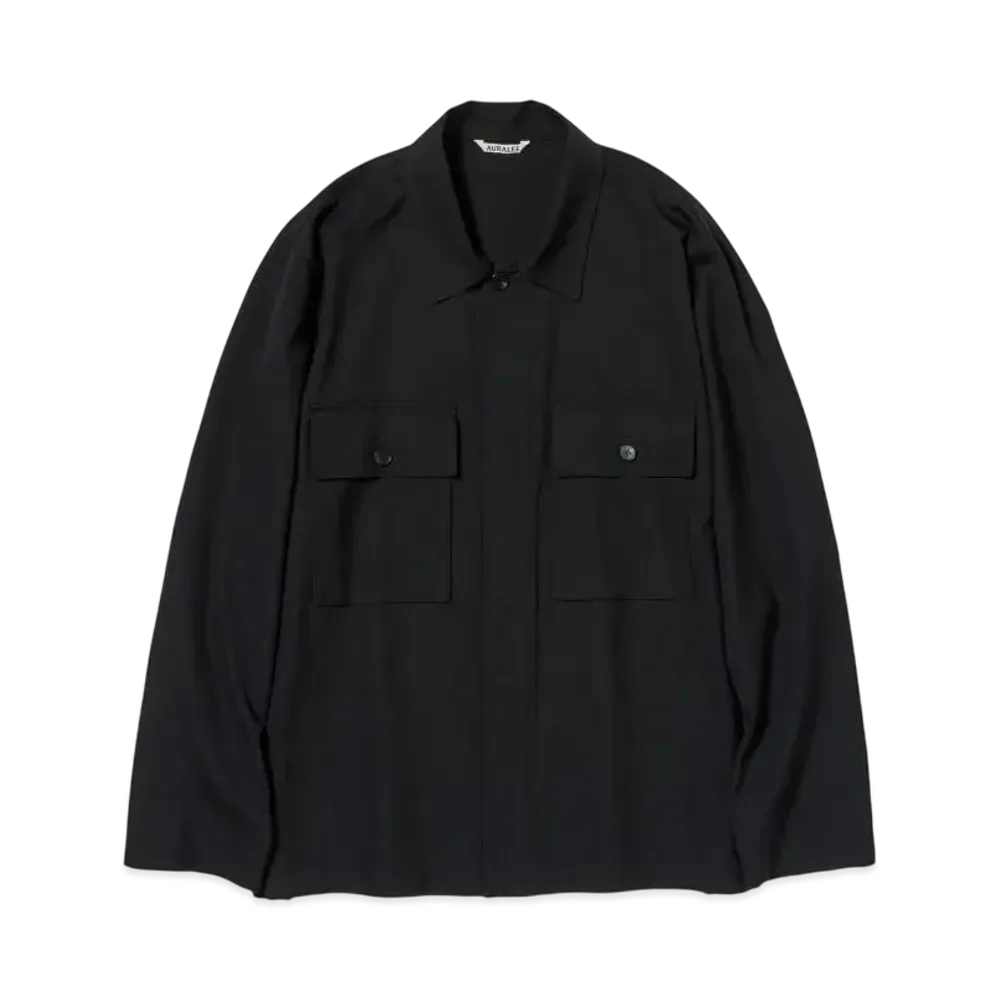 AURALEE Wool Herringbone Over Shirt "Black"