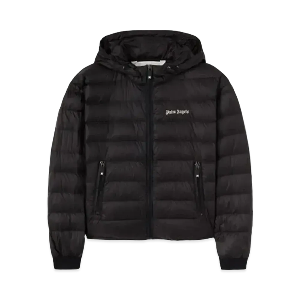 PALM ANGELS Logo Hooded Down Jacket "Black/Off White"