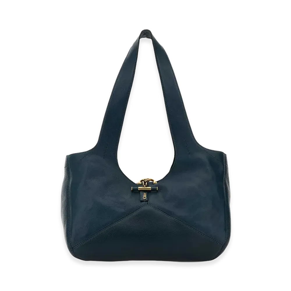Chloe Women's Leather East-West Chloa Balloon Shoulder Bag "Navy Blue"