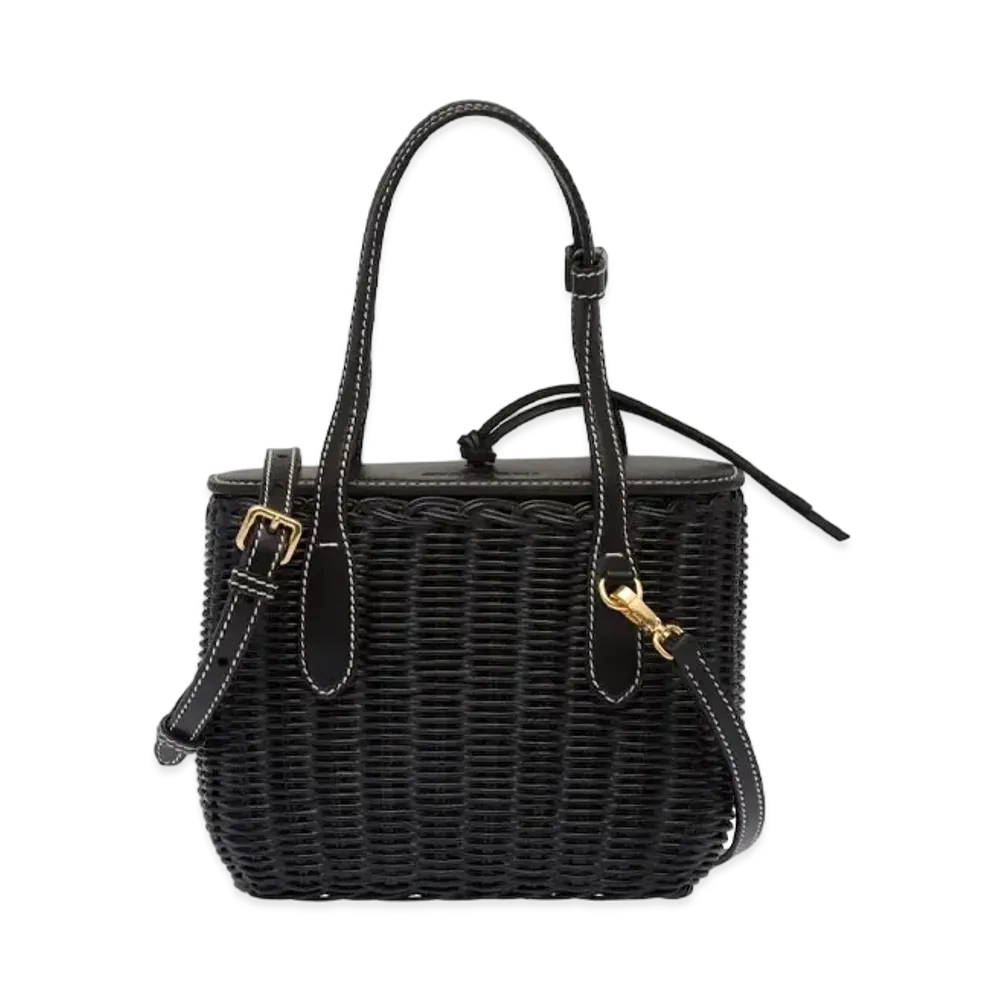MIU MIU Wicker And Leather Handbag "Black"