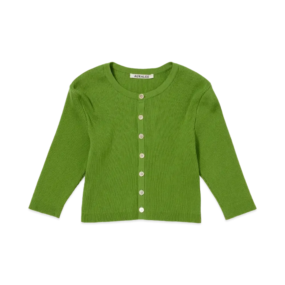 AURALEE GIZA High Gauge Rib Knit Short Cardigan "Green"