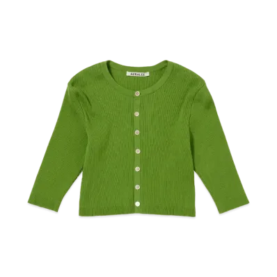 AURALEE GIZA High Gauge Rib Knit Short Cardigan "Green"