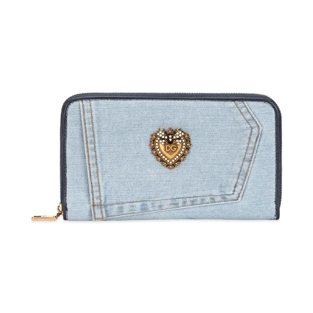 Dolce&Gabbana Devotion Zip Around Wallet Denim Patchwork "Blue"