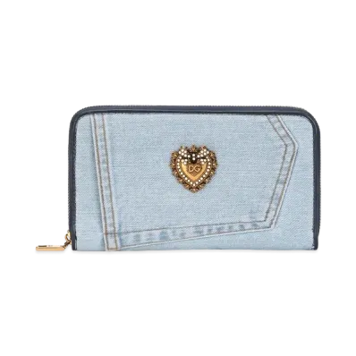 Dolce&Gabbana Devotion Zip Around Wallet Denim Patchwork "Blue"