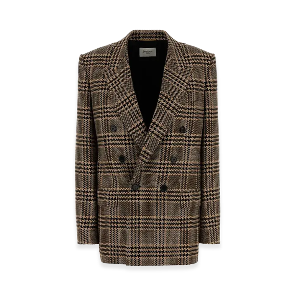 Saint Laurent Women's Embroidered Silk Blend Blazer "Checked"