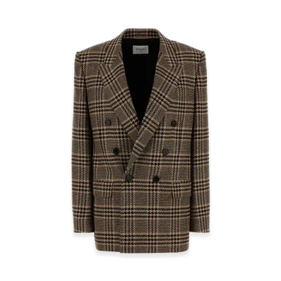 Saint Laurent Women's Embroidered Silk Blend Blazer "Checked"
