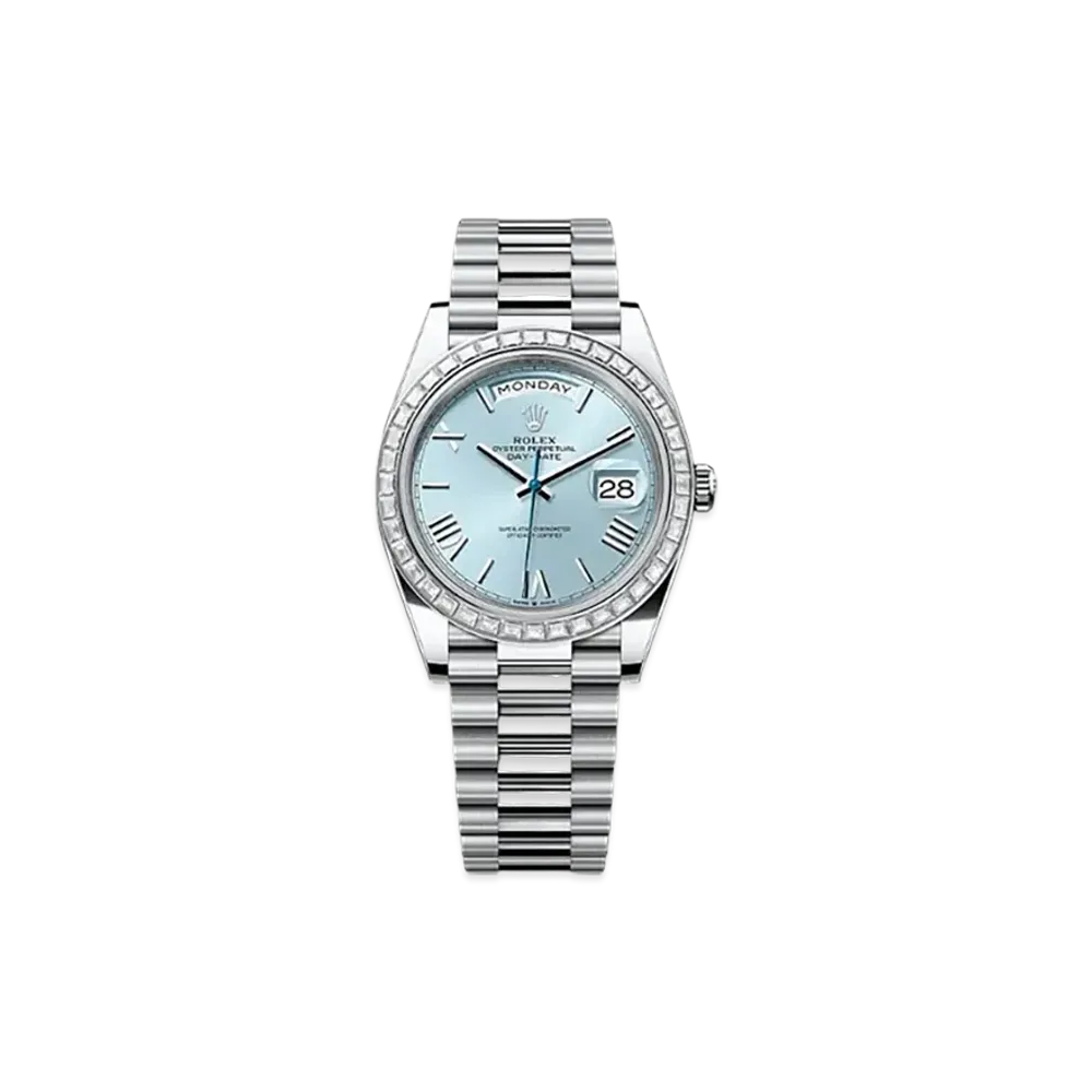 ROLEX Day-Date 40mm Platinum Diamond 228396TBR "Ice Blue"