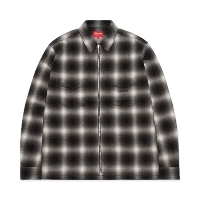 Supreme Shadow Plaid Flannel Zip Up Shirt "Black"