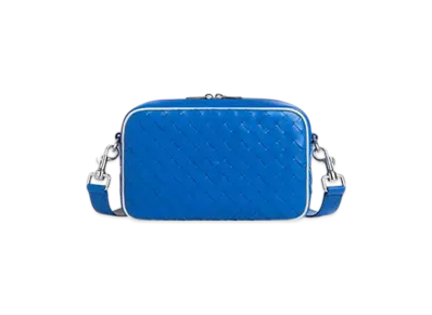 Bottega Veneta Small Intrecciato Camera Bag "Cobalt/White"