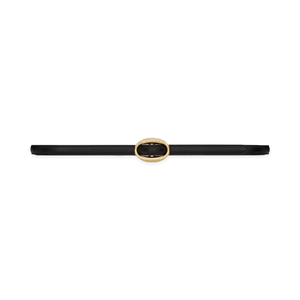 Saint Laurent Women's Oval Buckle Thin Belt "Black"