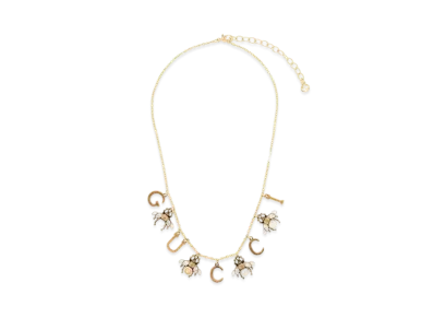 GUCCI Interlocking Double G Bee Pendant Necklace Antique Tone Metal "Gold"