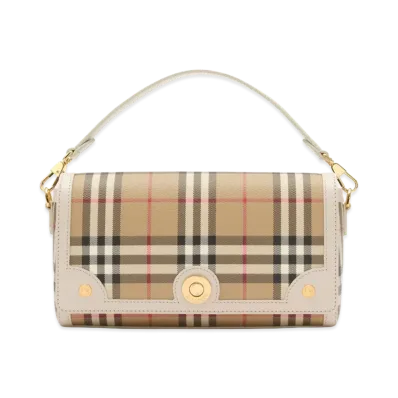 Burberry Women's Top Handle Note Bag "Vintage Check/Soap Beige"