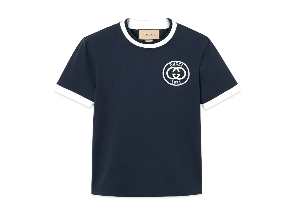 GUCCI Cotton Jersey T-Shirt with Embroidery "Navy"