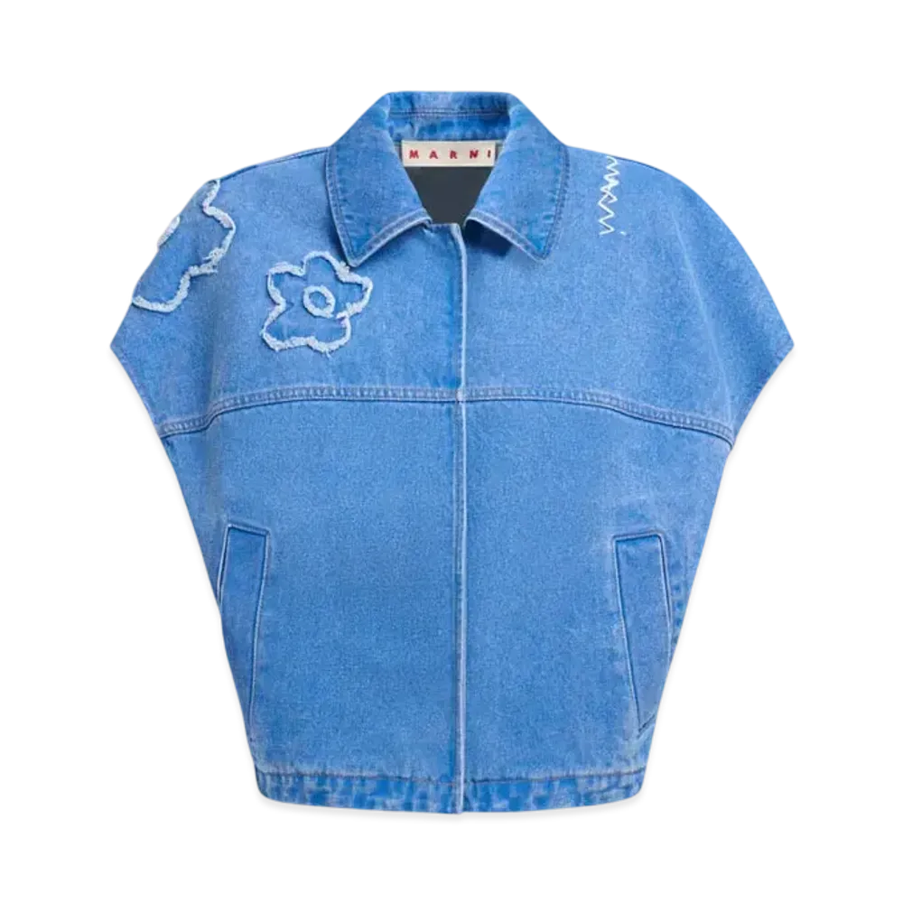 Marni Women's Denim Vest with Patch Details "Cobalt"