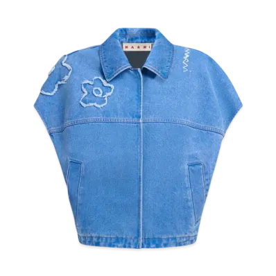 Marni Women's Denim Vest with Patch Details "Cobalt"