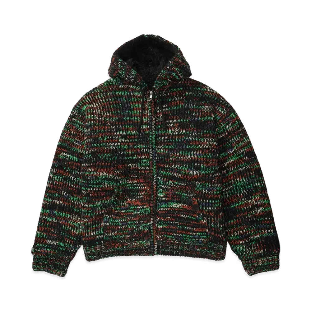 Supreme Faux Shearling Lined Zip Up Hooded Sweater "Green Melange"