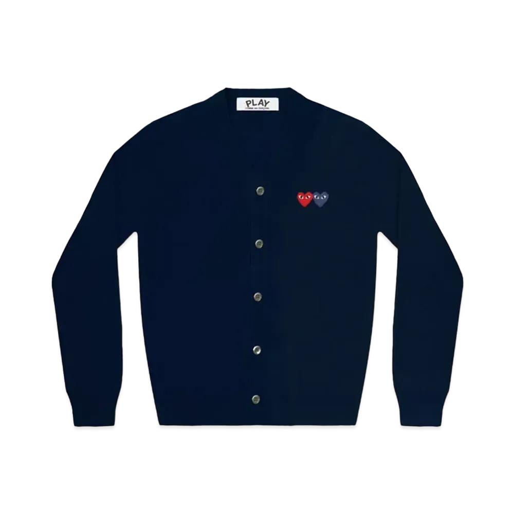 PLAY COMME des GARCONS Double Heart Men's Cardigan "Navy"