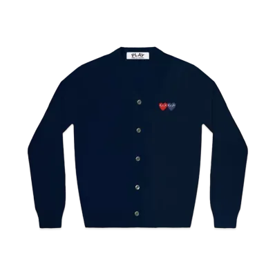 PLAY COMME des GARCONS Double Heart Men's Cardigan "Navy"