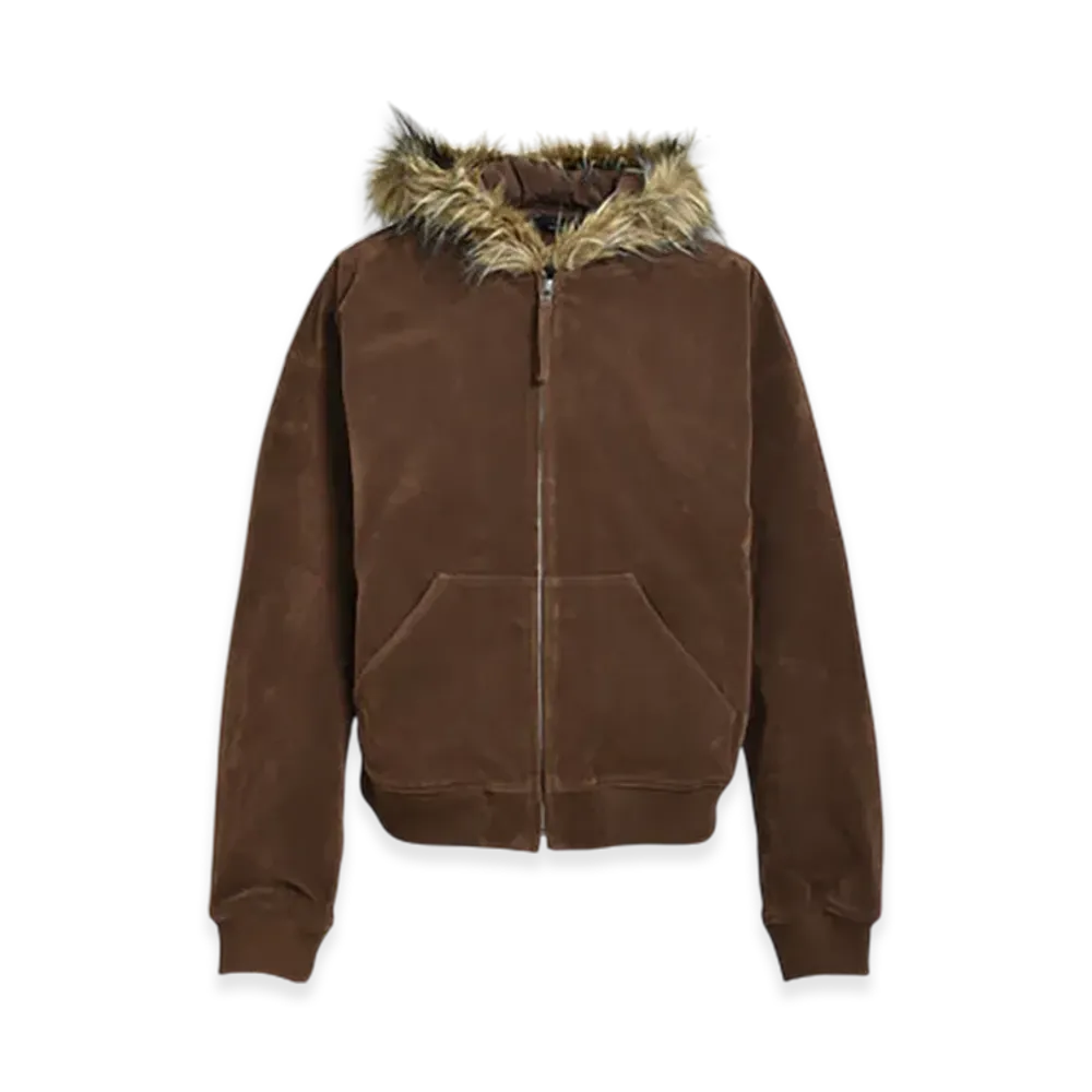 BREATH Faux Leather Fur Hooded Jacket "Brown"