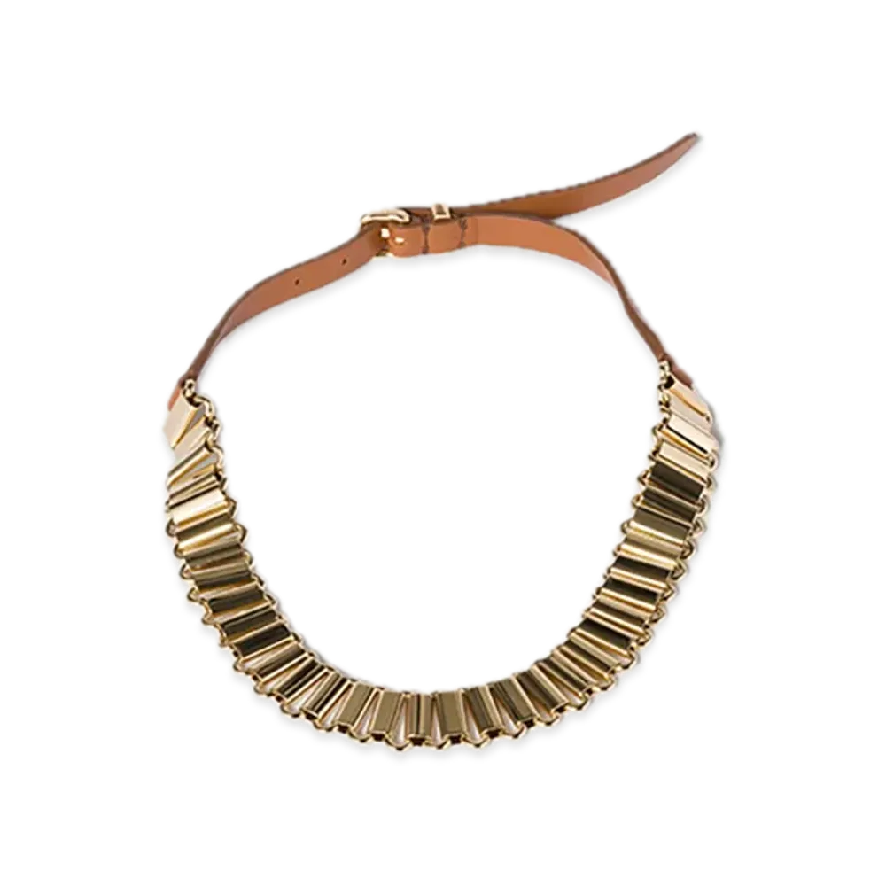 MIU MIU Metal / Leather Necklace "Gold/Cognac"