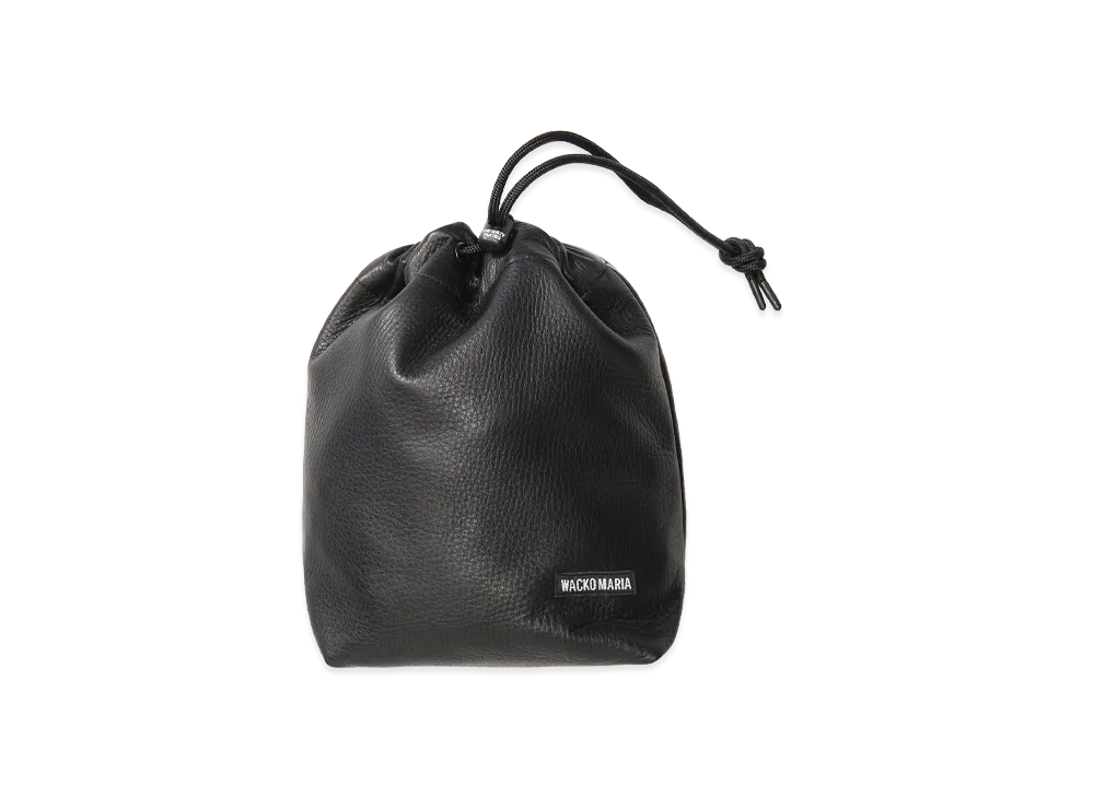 WACKO MARIA Leather Drawstring Bag "Black"