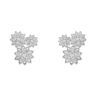 Van Cleef & Arpels Lotus earrings 3 flowers "18K White gold/Diamond"