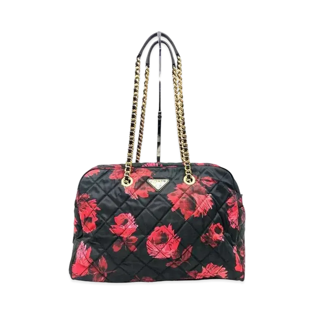 PRADA Tessuto Impuntu Nylon Chain bag "Nero/Rosso"