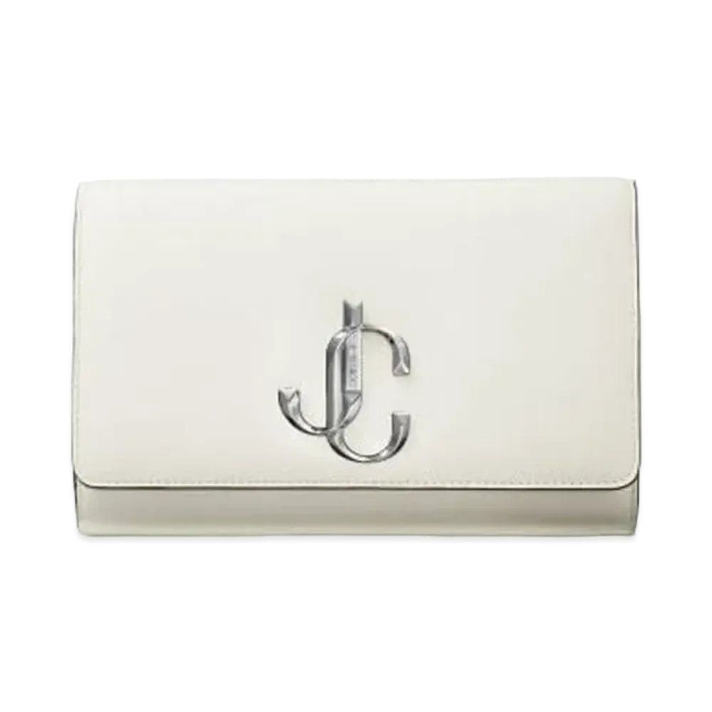 Jimmy Choo Varenne Clutch Calf Leather Clutch Bag With JC Logo "Latte"