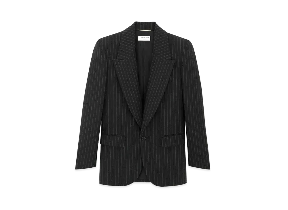 Saint Laurent Women's Jacket in Rive Gauche Striped Flannel "Black/White"