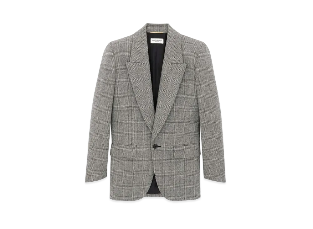 Saint Laurent Women's Jacket in Prince of Wales Flannel "Noir Craie"