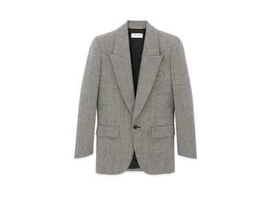 Saint Laurent Women's Jacket in Prince of Wales Flannel "Noir Craie"