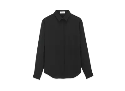 Saint Laurent Women's Shirt in Matte and Shiny Cassandre Striped Silk "Black"