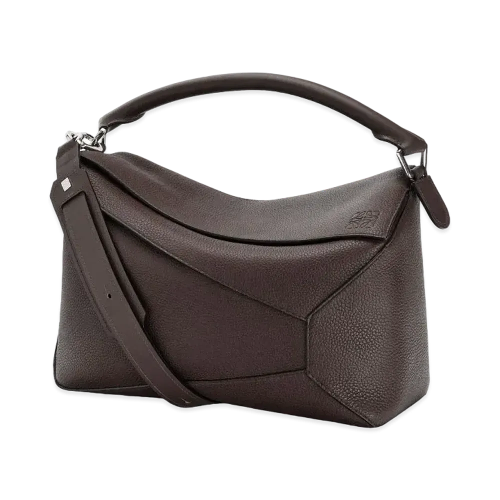 LOEWE Large Puzzle Edge Bag In Grained Calfskin "Chocolate"