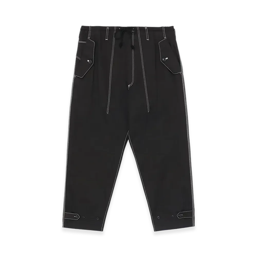 WILDSIDE YOHJI YAMAMOTO Cotton Chino White Stitch Draw String Pants "Black"