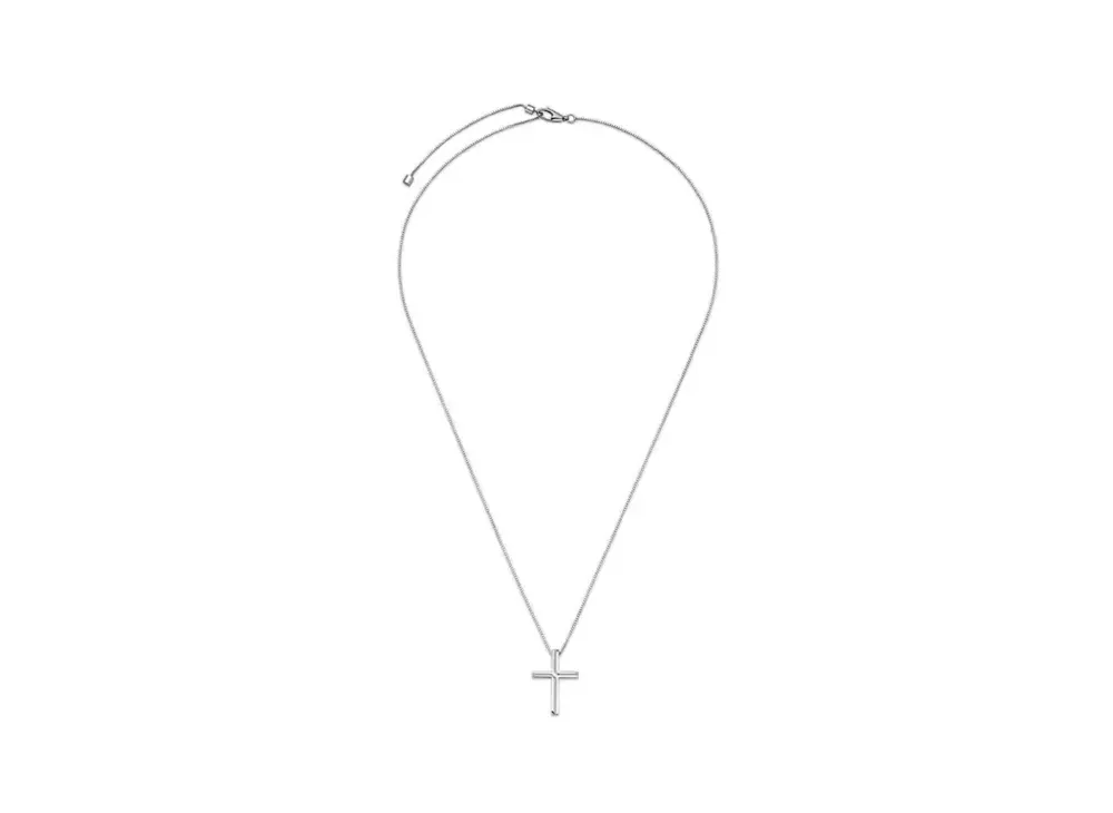GUCCI 18K Gold GUCCI Link to Love Series Cross Necklace "White Gold"