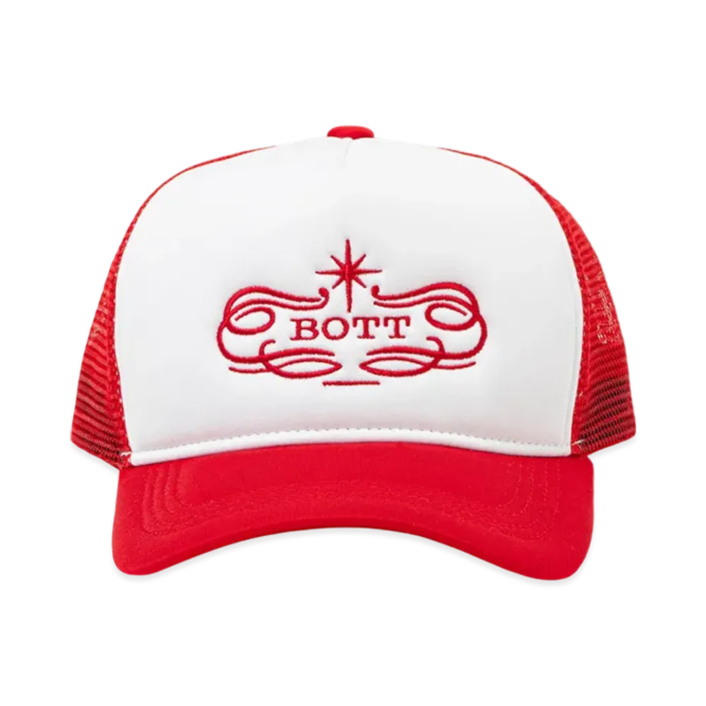 BoTT Luxe Logo Mesh-Back 5-Panel Trucker Cap "Red"