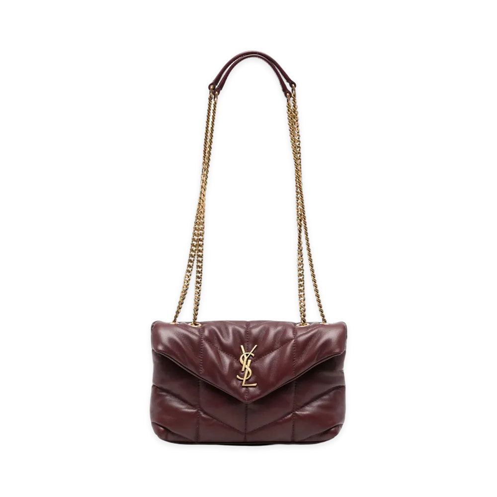 Saint Laurent Women's Borsa Loulou Puffer Toy Mini in Pelle Di Agnello "Bordeaux"
