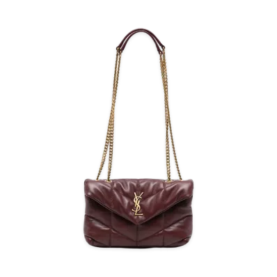 Saint Laurent Women's Borsa Loulou Puffer Toy Mini in Pelle Di Agnello "Bordeaux"