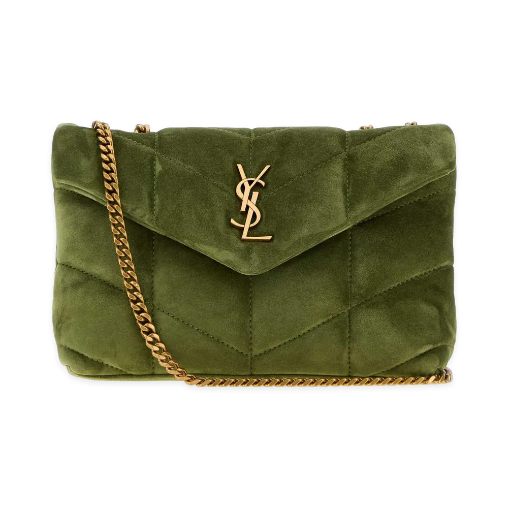Saint Laurent Women's Suede Puffer Toy Crossbody Bag "Newjuniper/Olive Green"