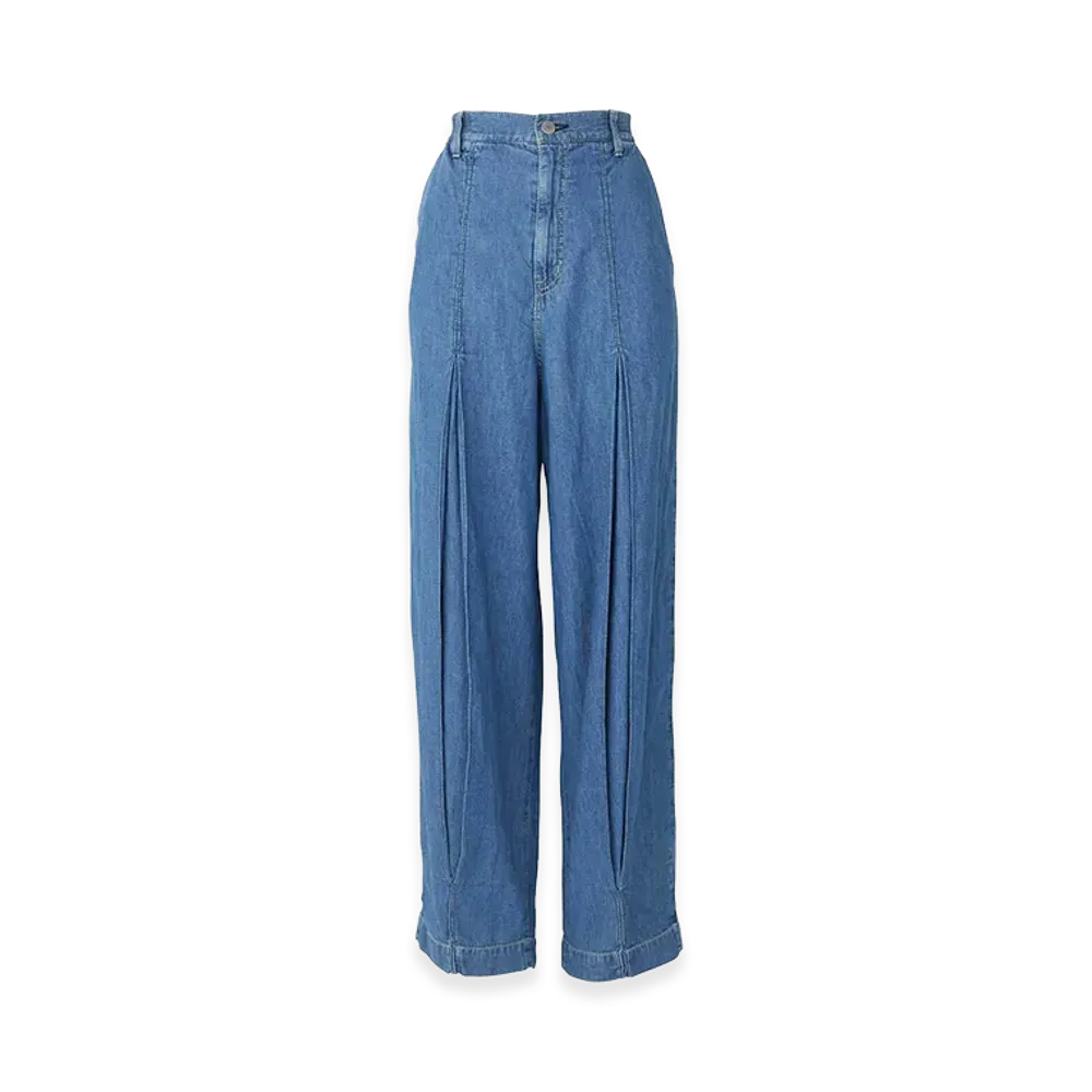 HYSTERIC GLAMOUR Women's Cotton Linen Denim Tuck Pants "Light Indigo Blue"