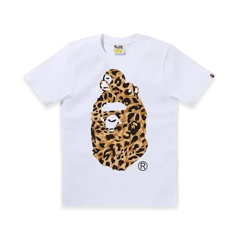 A BATHING APE Wild Leopard Pattern Milo On Big Ape Tee "White Beige"