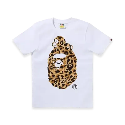 A BATHING APE Wild Leopard Pattern Milo On Big Ape Tee "White Beige"