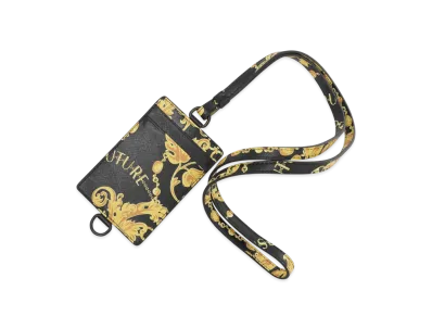 VERSACE JEANS COUTURE Card Case with Strap Range Chain Baroque Sketch "Black/Gold"