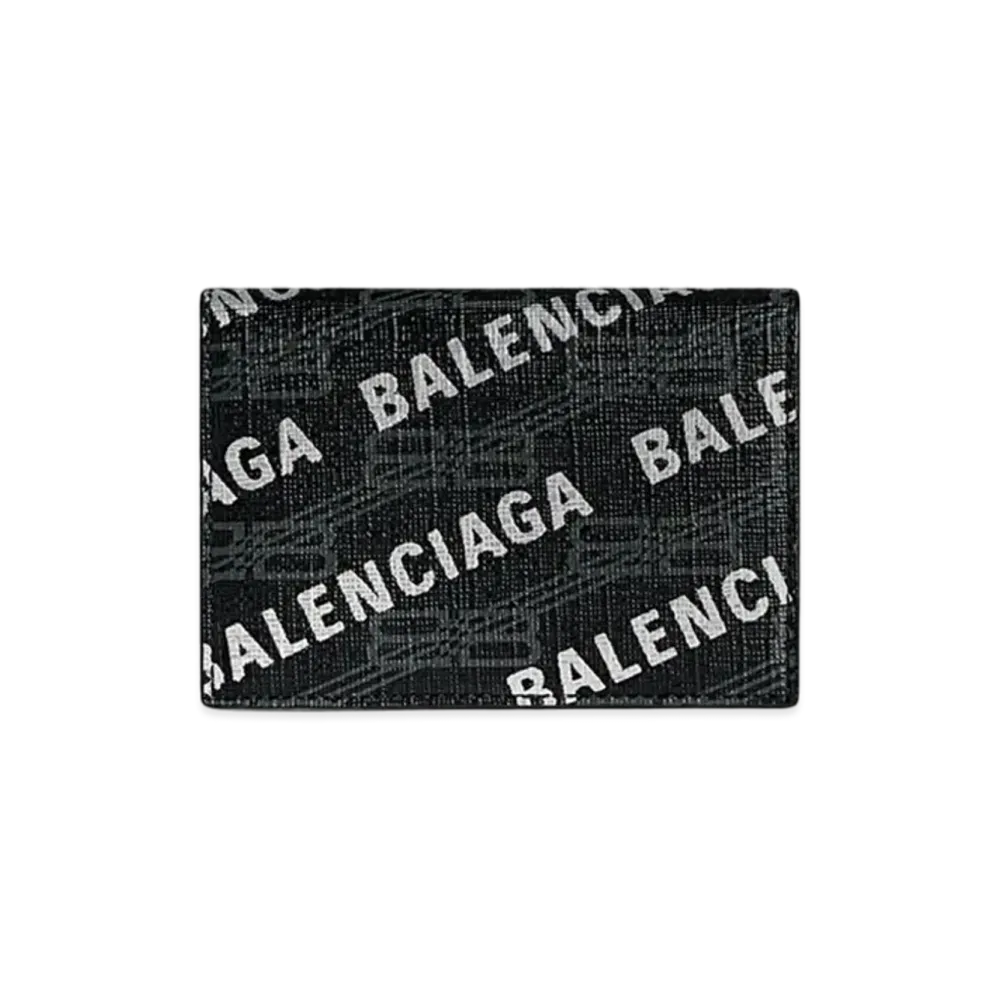 BALENCIAGA Signature Mini Wallet BB Monogram Coated Canvas Silver Print Allover Logo "Black/Grey"
